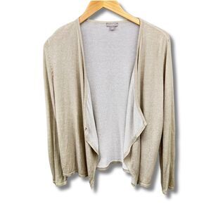 J. Jill Linen Blend Cardigan Size Small Beige Tan Open Waterfall Drape Lagenlook